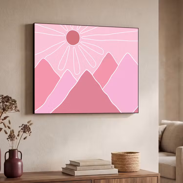 Zon - Bergen - Natuur - Abstract - Roze Textielframe zwart klein -sfeer3