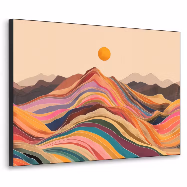 Zon - Kleurrijk landschap - Bergen Textielframe zwart klein -3d