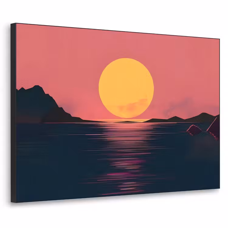 Zon - Geel - Bergen - Water Textielframe zwart klein -3d