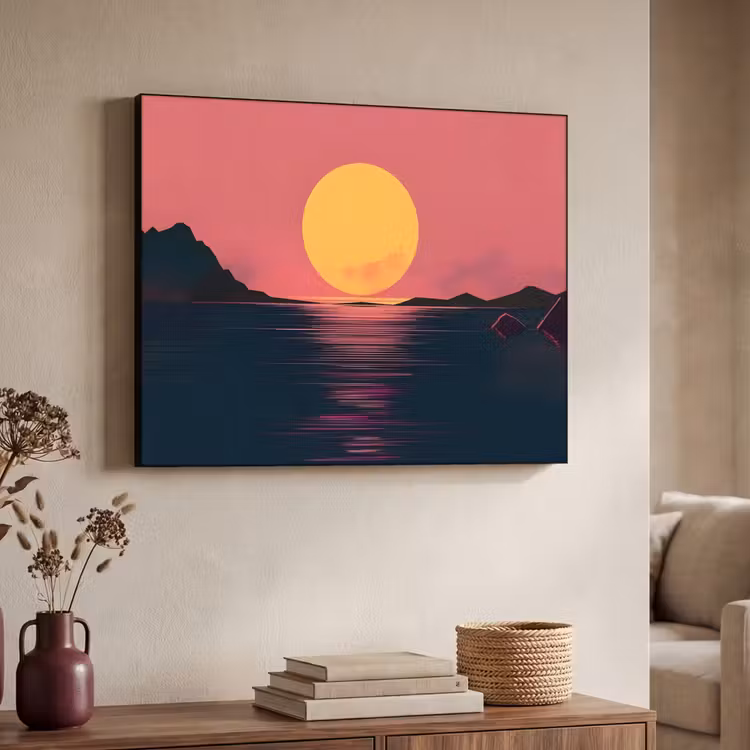 Zon - Geel - Bergen - Water Textielframe - compleet frame klein -sfeer3