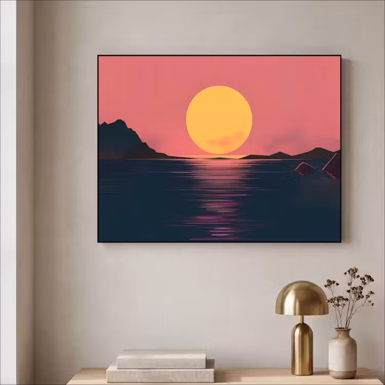 Zon - Geel - Bergen - Water Textielframe - compleet frame klein -sfeer2