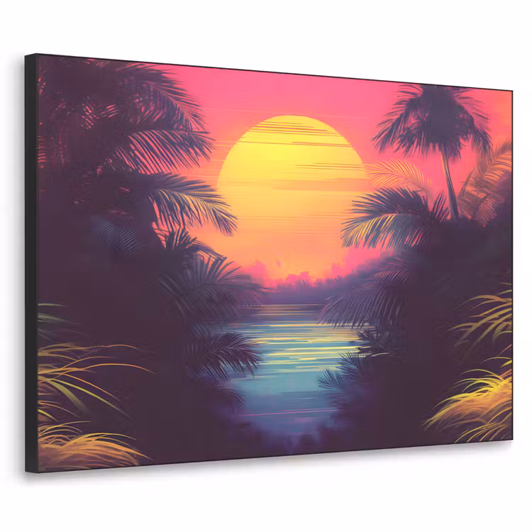 Zon - Geel - Palmbomen - Tropisch Textielframe - compleet frame klein -3d