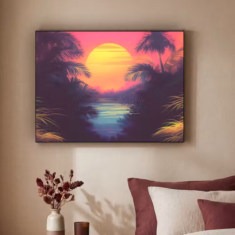 Zon - Geel - Palmbomen - Tropisch Textielframe - compleet frame klein -sfeer1