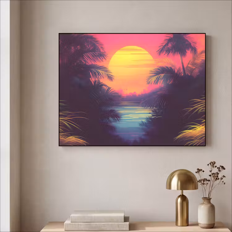 Zon - Geel - Palmbomen - Tropisch Textielframe - compleet frame klein -sfeer2