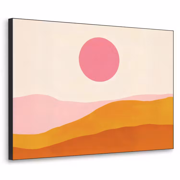 Zon - Heuvels - Abstract - Roze Textielframe zwart klein -3d