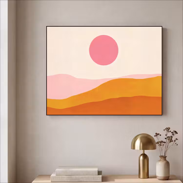 Zon - Heuvels - Abstract - Roze Textielframe zwart klein -sfeer2