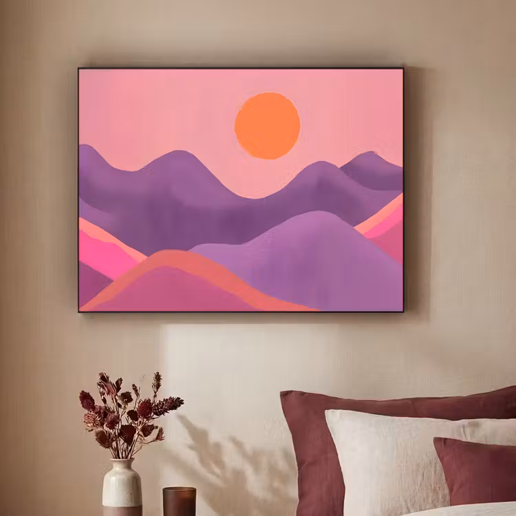 Zon - Heuvels - Paars - Abstract Textielframe zwart klein -sfeer1