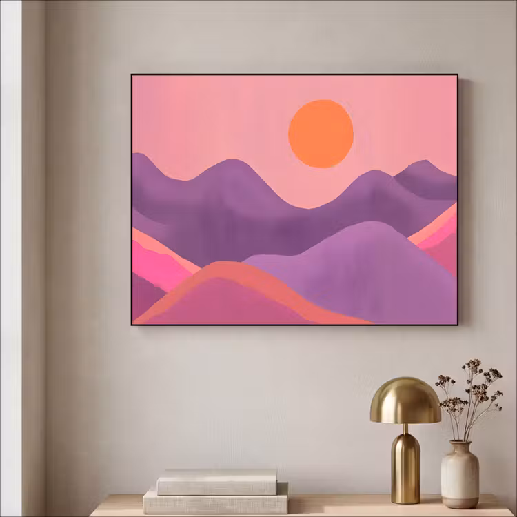 Zon - Heuvels - Paars - Abstract Textielframe zwart klein -sfeer2