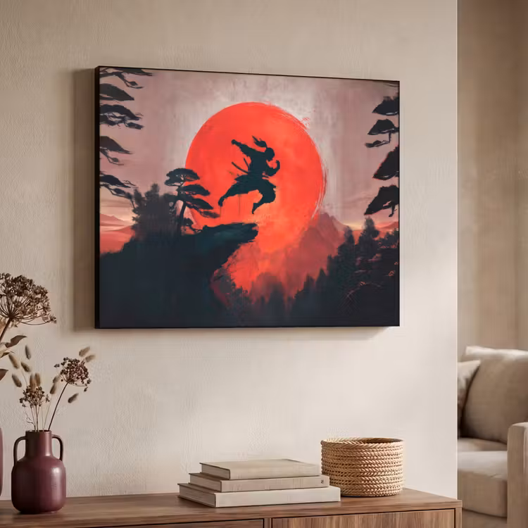 Zon - Krijger - Bomen - Bergen Textielframe - compleet frame klein -sfeer3