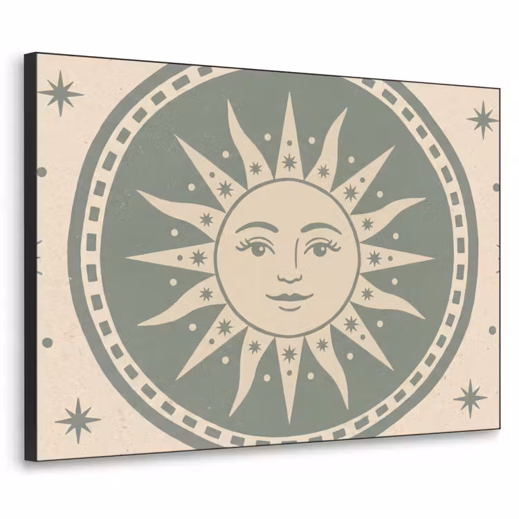 Zon - Sterren - Astrologie - Vintage - Groen Textielframe zwart klein -3d