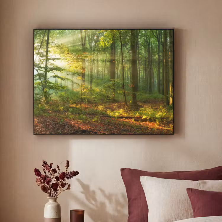 Zon - Bos - Bomen - Natuur - Herfst Textielframe zwart klein -sfeer1