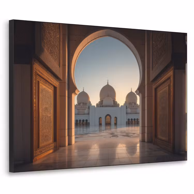 Zonsopkomst - Witte koepels - Plein - Moskee Textielframe - compleet frame klein -3d