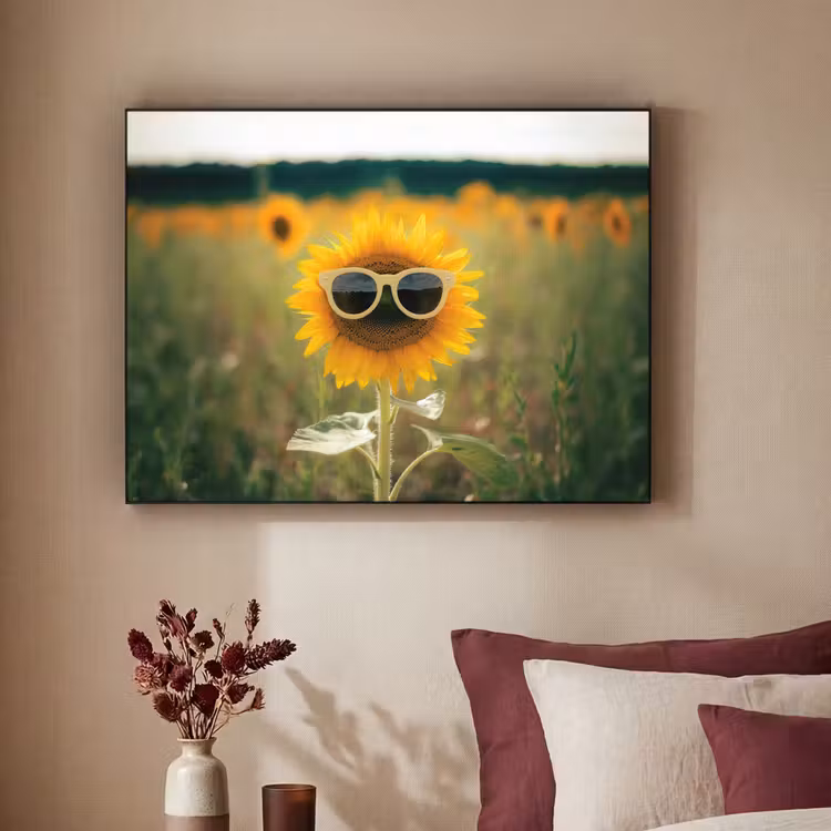 Zonnebloem - Veld - Zonnebril Textielframe zwart klein -sfeer1