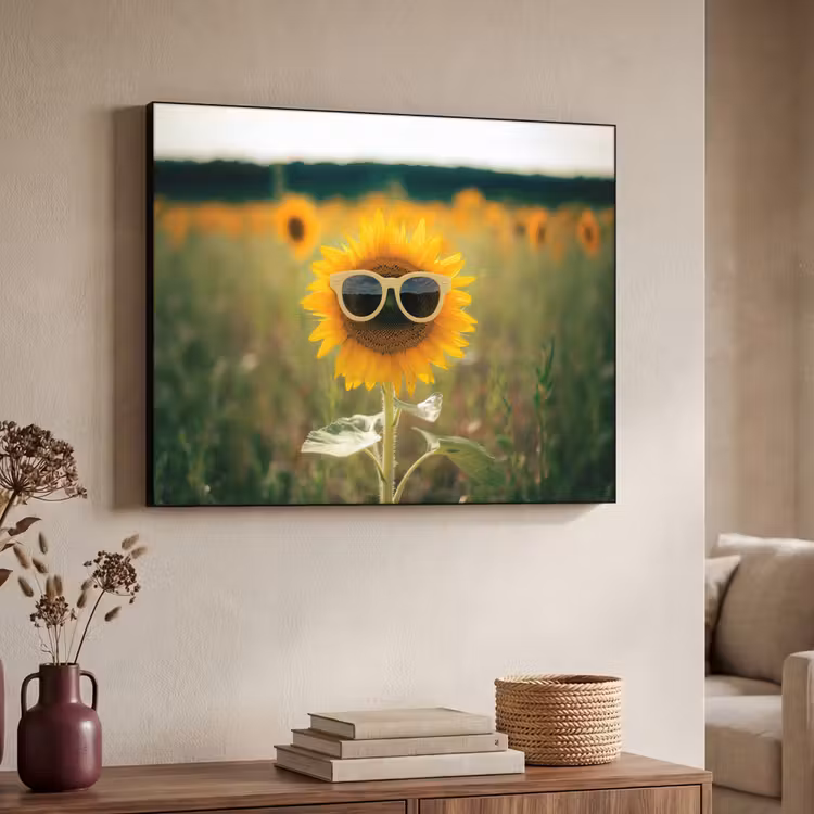 Zonnebloem - Veld - Zonnebril Textielframe zwart klein -sfeer3
