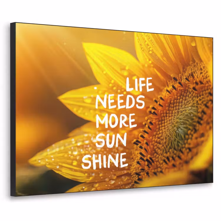Zonnebloem - Close up - Geel - Quote Textielframe zwart klein -3d