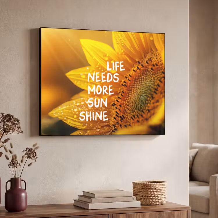 Zonnebloem - Close up - Geel - Quote Textielframe zwart klein -sfeer3