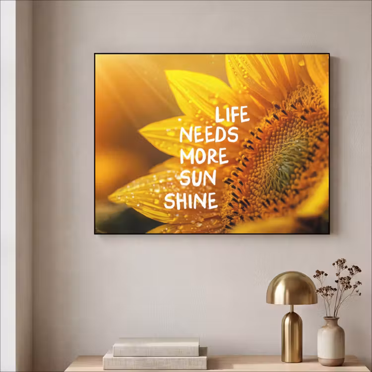 Zonnebloem - Close up - Geel - Quote Textielframe zwart klein -sfeer2