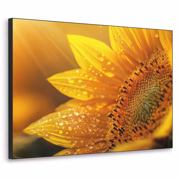 Zonnebloem - Dauwdruppels - Geel - Zonlicht Textielframe zwart klein -3d