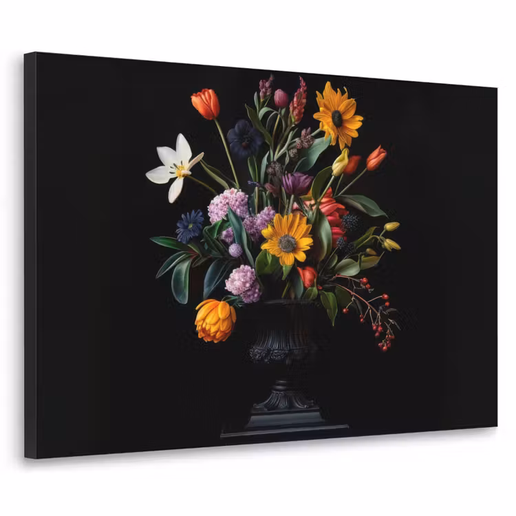 Zonnebloemen - Boeket - Kleurrijk Textielframe zwart klein -3d