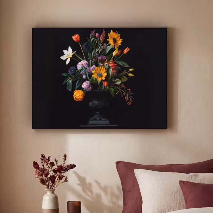 Zonnebloemen - Boeket - Kleurrijk Textielframe - compleet frame klein -sfeer1