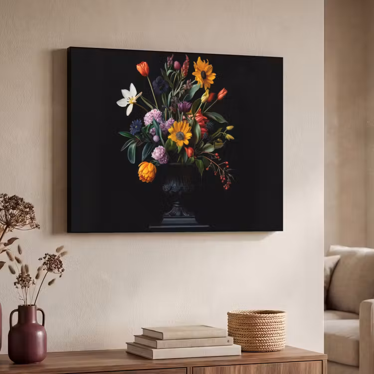 Zonnebloemen - Boeket - Kleurrijk Textielframe - compleet frame klein -sfeer3