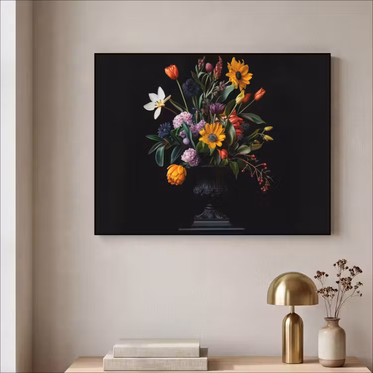 Zonnebloemen - Boeket - Kleurrijk Textielframe - compleet frame klein -sfeer2