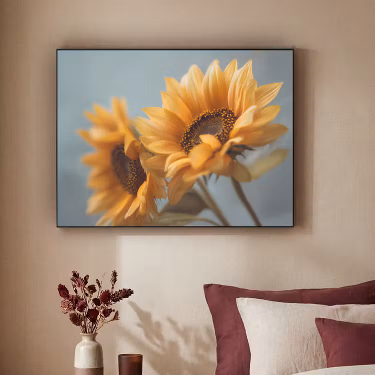 Zonnebloemen - Geel - Wazig Textielframe - compleet frame klein -sfeer1