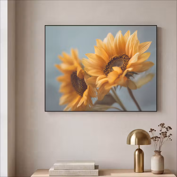 Zonnebloemen - Geel - Wazig Textielframe zwart klein -sfeer2