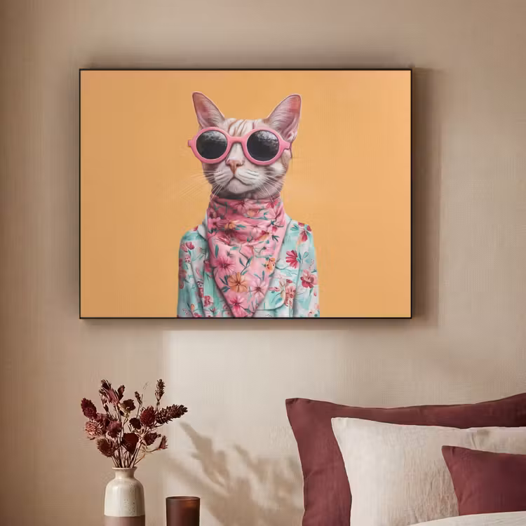 Zonnebril - Kat - Sjaal - Bloemen Textielframe zwart klein -sfeer1