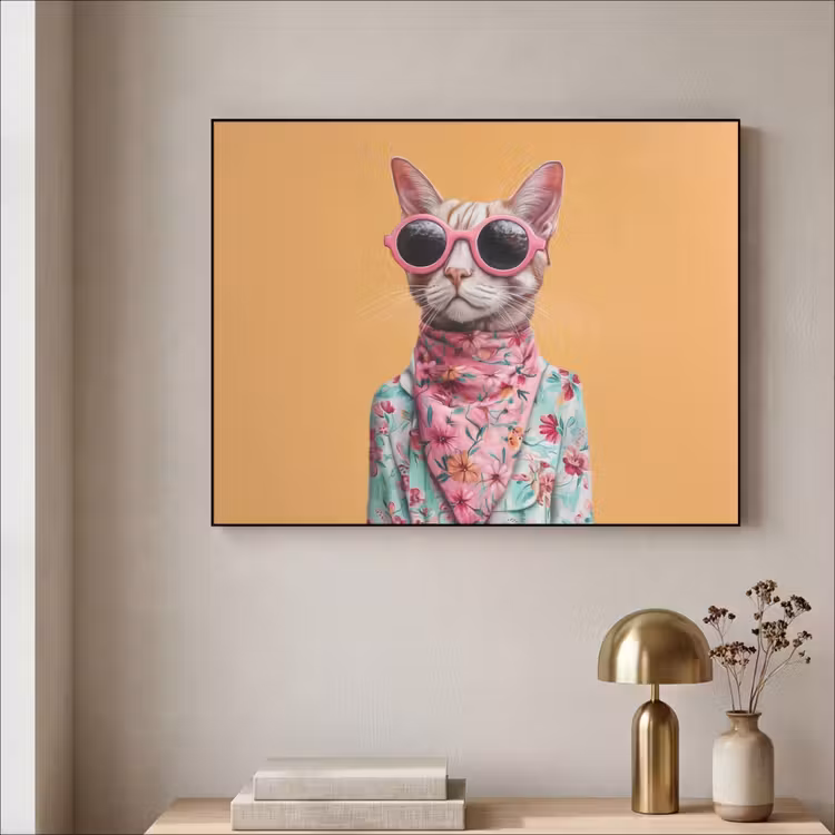 Zonnebril - Kat - Sjaal - Bloemen Textielframe zwart klein -sfeer2