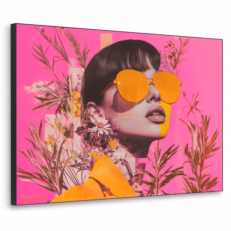 Zonnebril - Oranje - Vrouw - Planten Textielframe zwart klein -3d