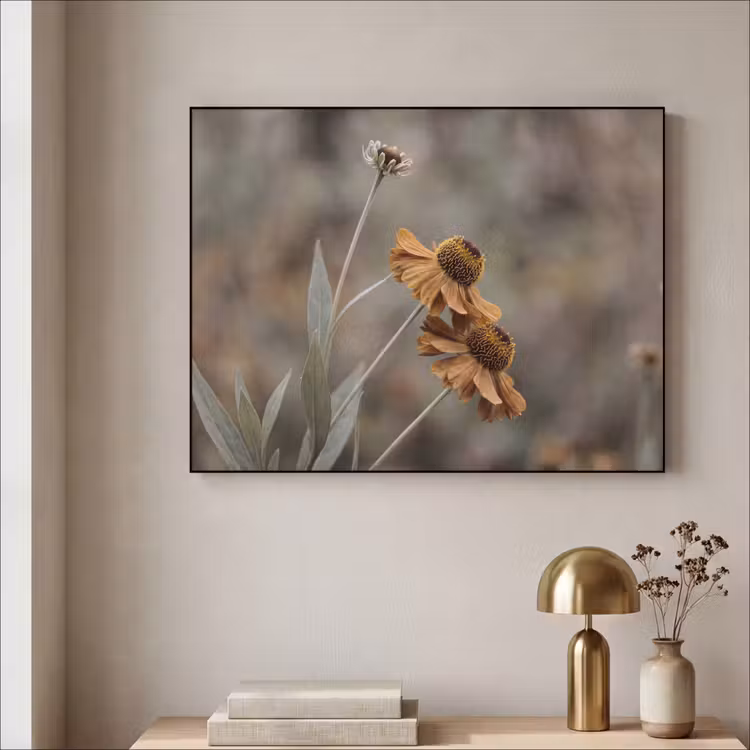 Zonnehoed - Droogbloemen - Geel - Warm Textielframe zwart klein -sfeer2