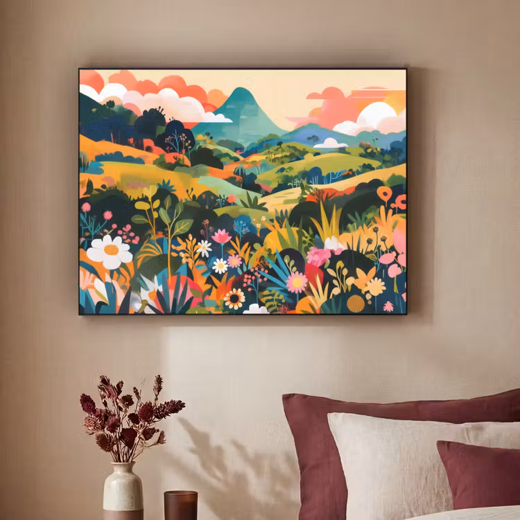 Zonlicht - Heuvels - Wolkenlucht Textielframe - compleet frame klein -sfeer1