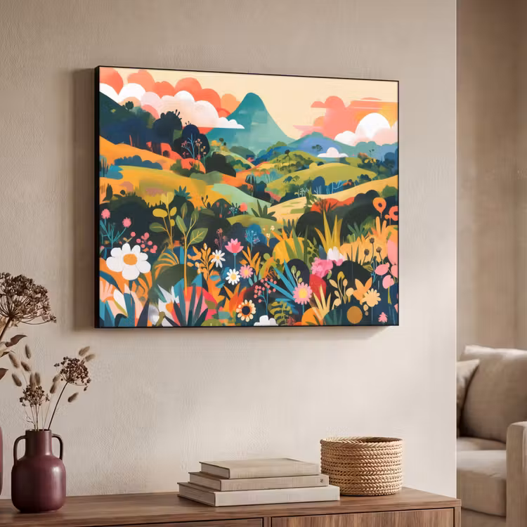 Zonlicht - Heuvels - Wolkenlucht Textielframe zwart klein -sfeer3