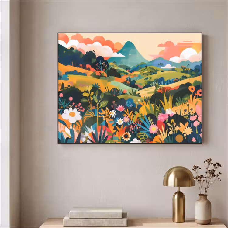 Zonlicht - Heuvels - Wolkenlucht Textielframe - compleet frame klein -sfeer2