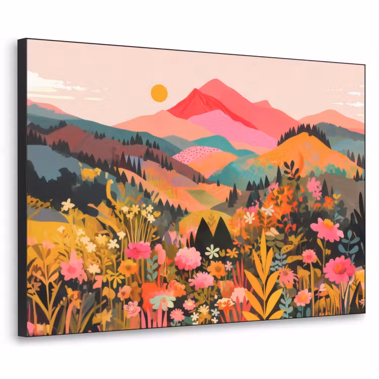 Zonsondergang - Bergvallei - Contrast Textielframe zwart klein -3d