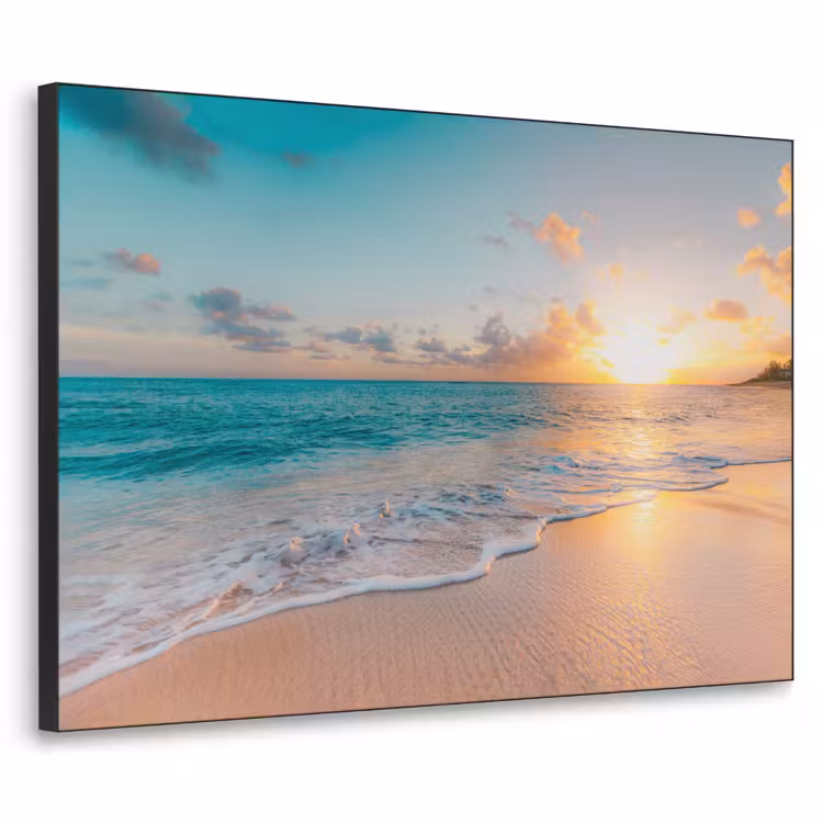 Zonsondergang - Strand - Zee - Zomer - Blauw Textielframe zwart klein -3d