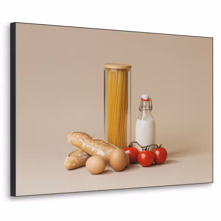 Spaghetti - Melk - Tomaten - Eieren - Brood Textielframe zwart klein -3d
