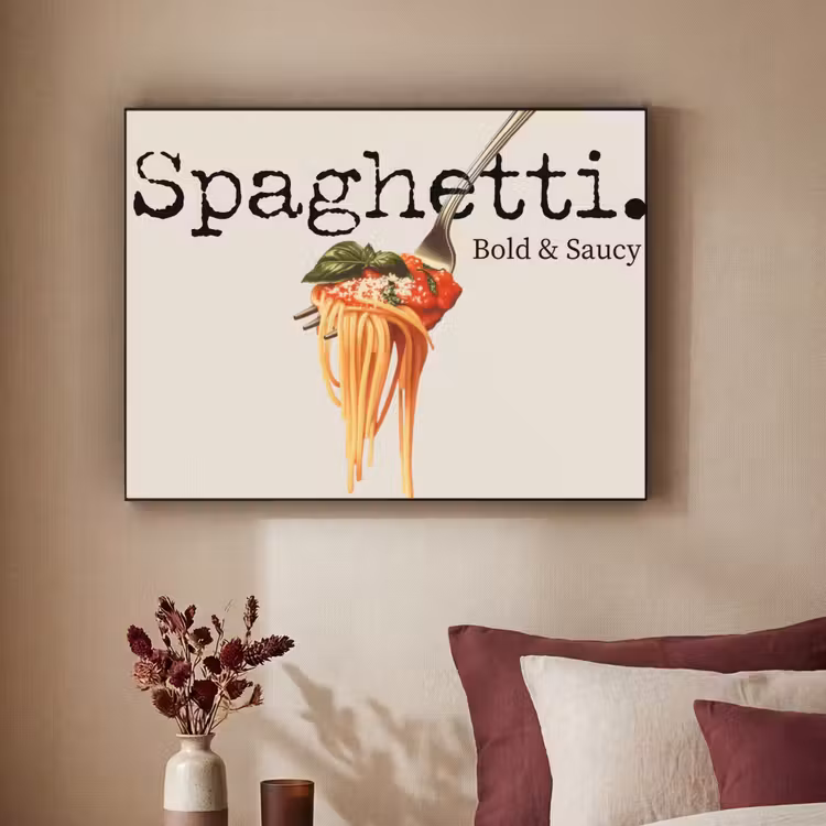 Spaghetti - tomatensaus - Parmezaanse kaas Textielframe zwart klein -sfeer1