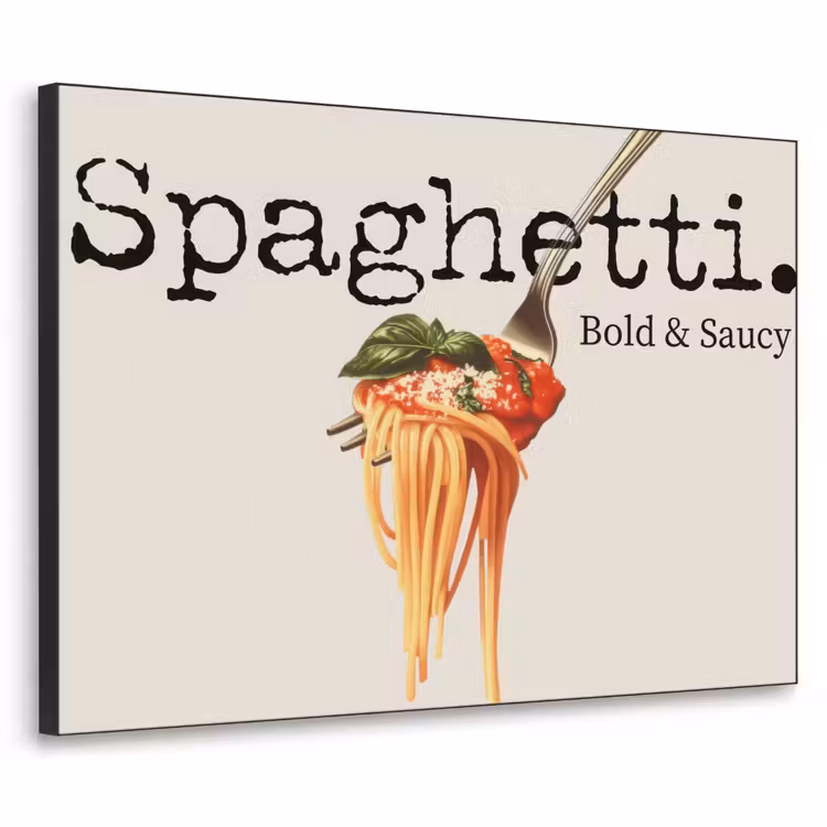 Spaghetti - tomatensaus - Parmezaanse kaas Textielframe - compleet frame klein -3d