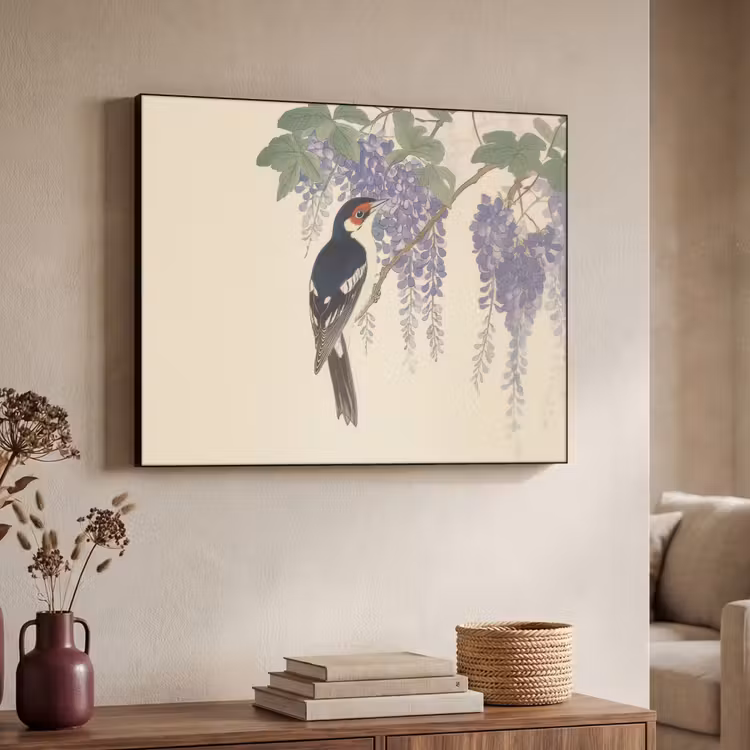 Specht - Bloemen - Paars Textielframe zwart klein -sfeer3