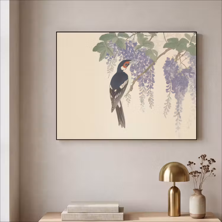 Specht - Bloemen - Paars Textielframe zwart klein -sfeer2