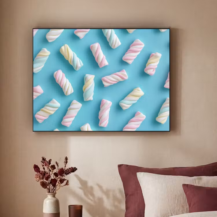 Spekjes - Pastel - Snoep - Blauw Textielframe zwart klein -sfeer1