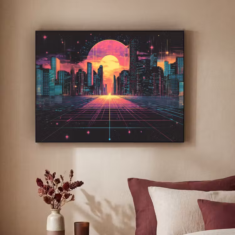 Stad - Gebouwen - Zon - Geel Textielframe - compleet frame klein -sfeer1