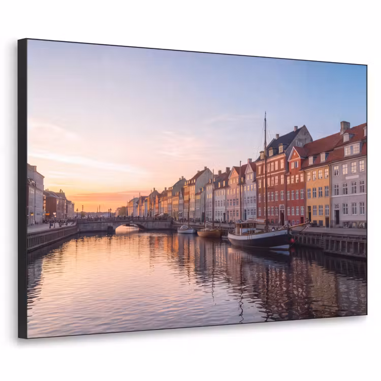 Stad - Gracht - Zonsondergang - Klassiek - Kleurrijk Textielframe zwart klein -3d