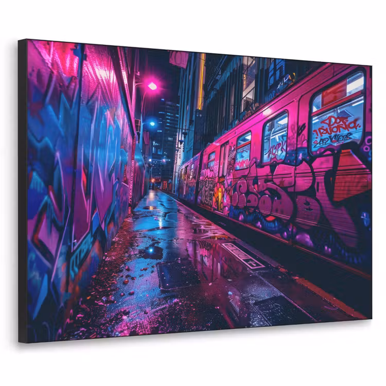 Stad - Neon - Nacht - Roze - Graffiti Textielframe - compleet frame klein -3d