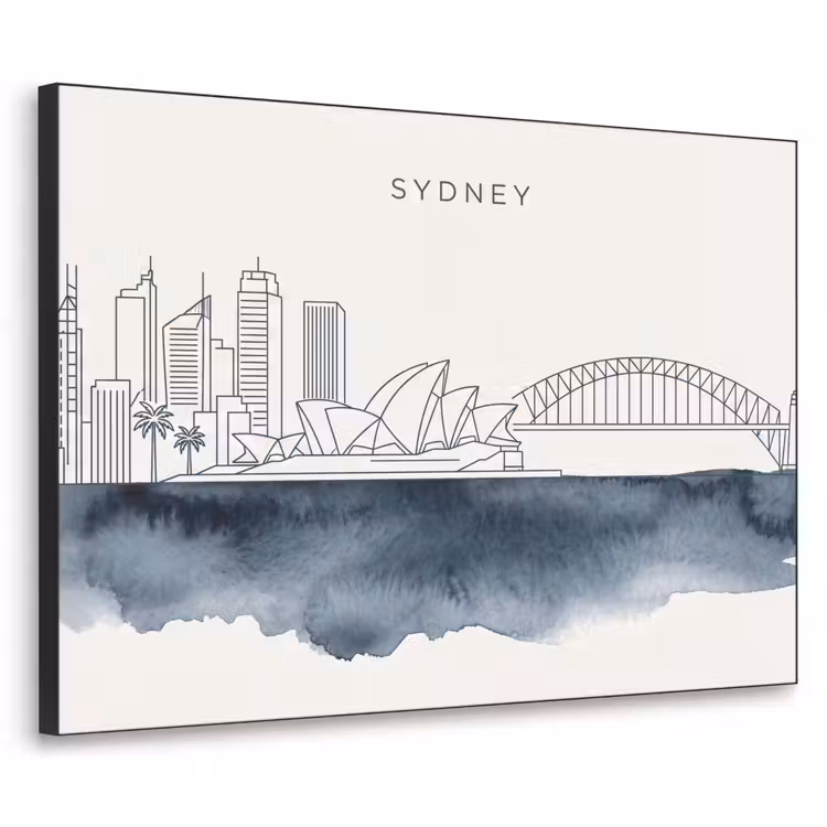 Stad - Skyline - Architectuur - Minimalistisch - Blauw Textielframe zwart klein -3d
