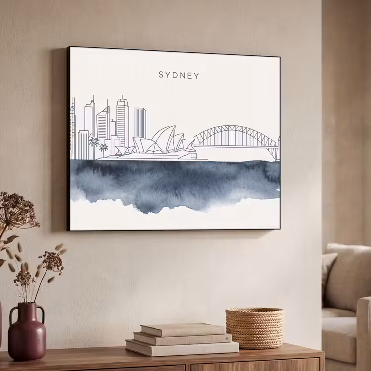Stad - Skyline - Architectuur - Minimalistisch - Blauw Textielframe zwart klein -sfeer3
