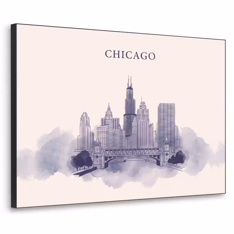Stad - Skyline - Architectuur - Lijntekening - Blauw Textielframe zwart klein -3d