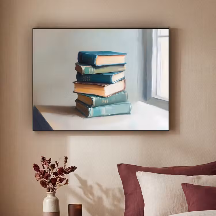 Stapel - Boeken - Groen - Daglicht Textielframe zwart klein -sfeer1